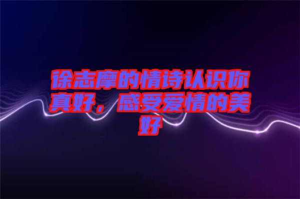 徐志摩的情詩認(rèn)識你真好，感受愛情的美好