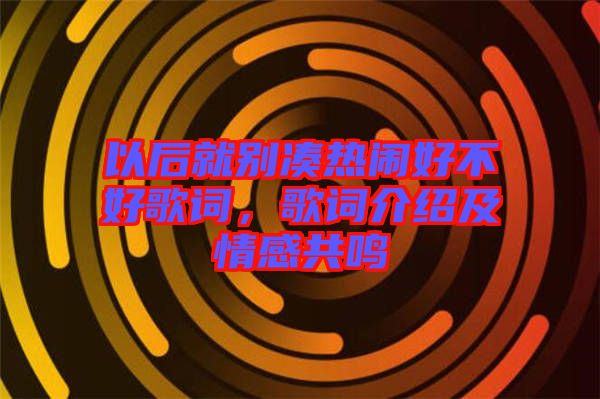 以后就別湊熱鬧好不好歌詞，歌詞介紹及情感共鳴