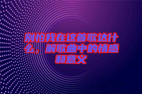 別怕我在這首歌達(dá)什么，解歌曲中的情感和意義