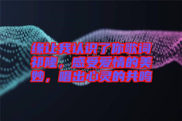緣讓我認(rèn)識了你歌詞祁隆，感受愛情的美妙，唱出心靈的共鳴