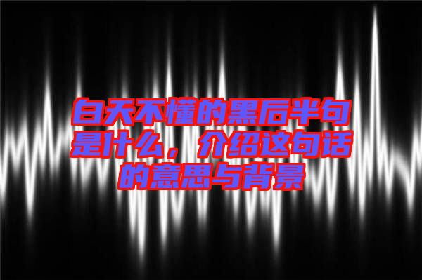 白天不懂的黑后半句是什么，介紹這句話的意思與背景
