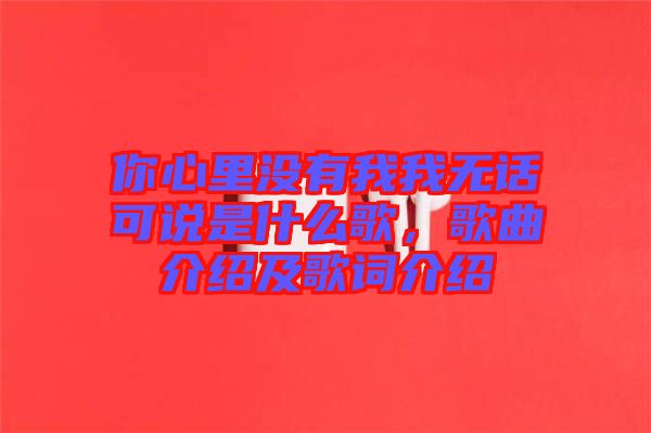 你心里沒有我我無話可說是什么歌，歌曲介紹及歌詞介紹