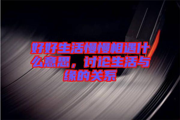 好好生活慢慢相遇什么意思，討論生活與緣的關系