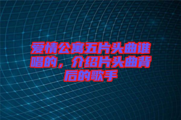 愛情公寓五片頭曲誰(shuí)唱的，介紹片頭曲背后的歌手
